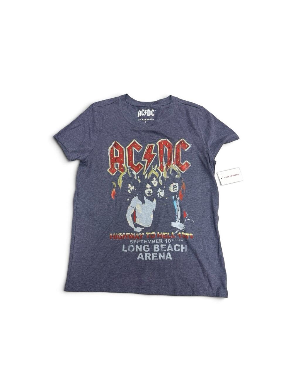 Lucky Brand ACDC Highway To Hell 1979 Long Beach GraphicStudded Tshirt Small NWT